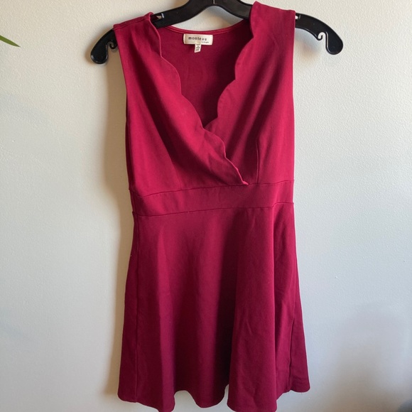 Red Mini Dress with scalloped neckline detail. - Picture 2 of 6